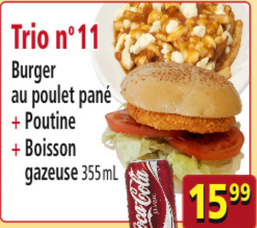 Trio n°11 Burger poulet pané + Poutine