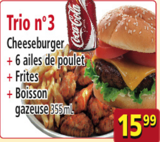 Trio n°3 Cheeseburger + 6 ailes